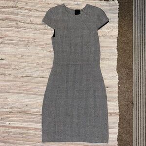 H&M Grey Plaid Fitted Professional Midi Dress Size US 2